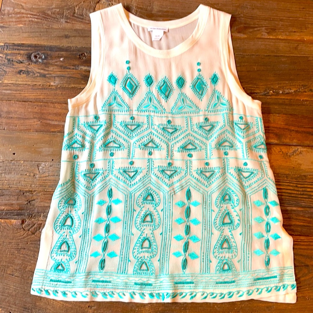 Club Monaco White and Turquoise Tank Top